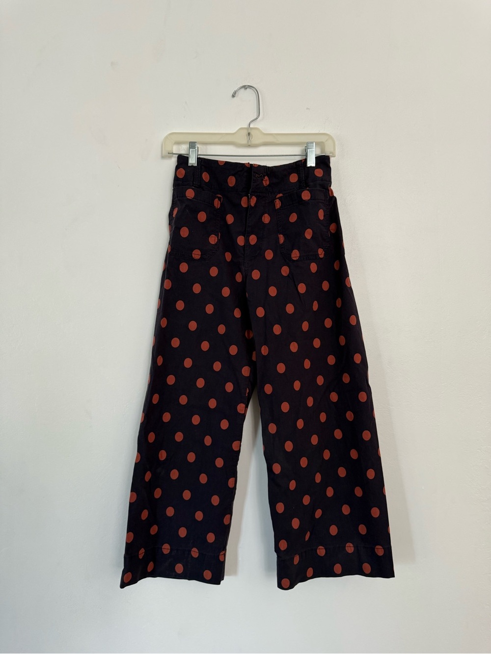 Anthropologie Black Wide-Leg Pants with Red Polka Dots